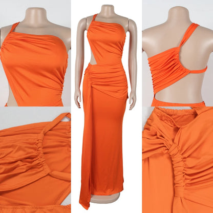 563 Chic Design Fashion Women Clothing One-shoulder Strapless Backless Dress Pleated Long Dress for Women