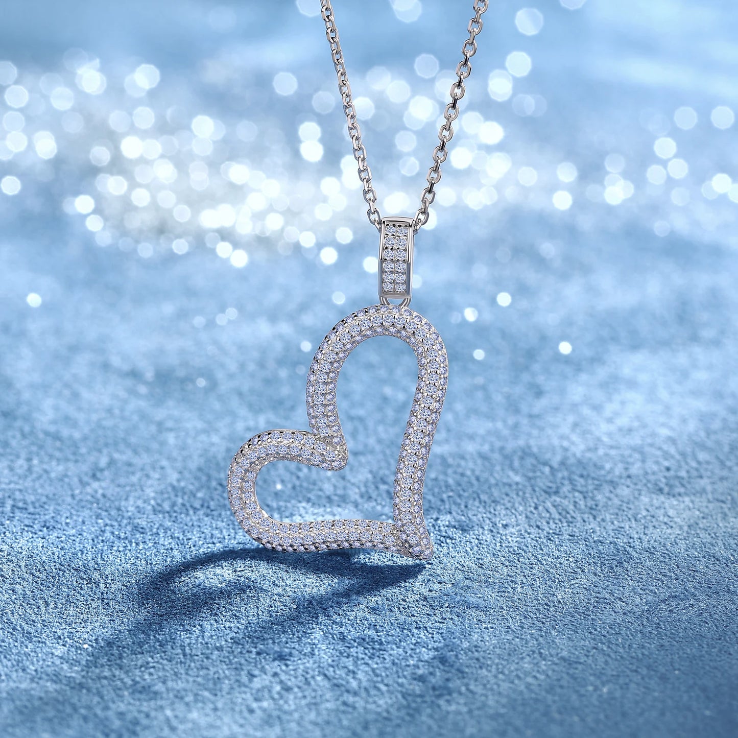 S925 Silver Iced Out Hollow Heart Necklace Hypoallergenic CZ Zirconia Heart Pendant Women's Fine Jewelry