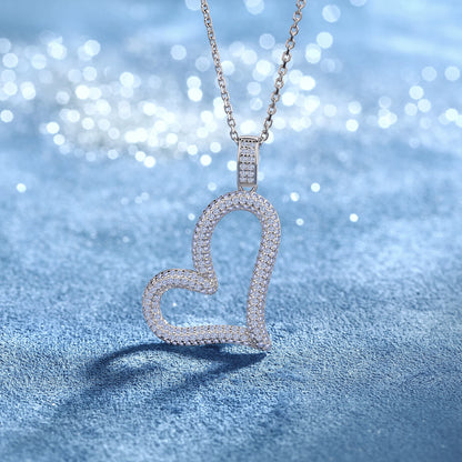 S925 Silver Iced Out Hollow Heart Necklace Hypoallergenic CZ Zirconia Heart Pendant Women's Fine Jewelry