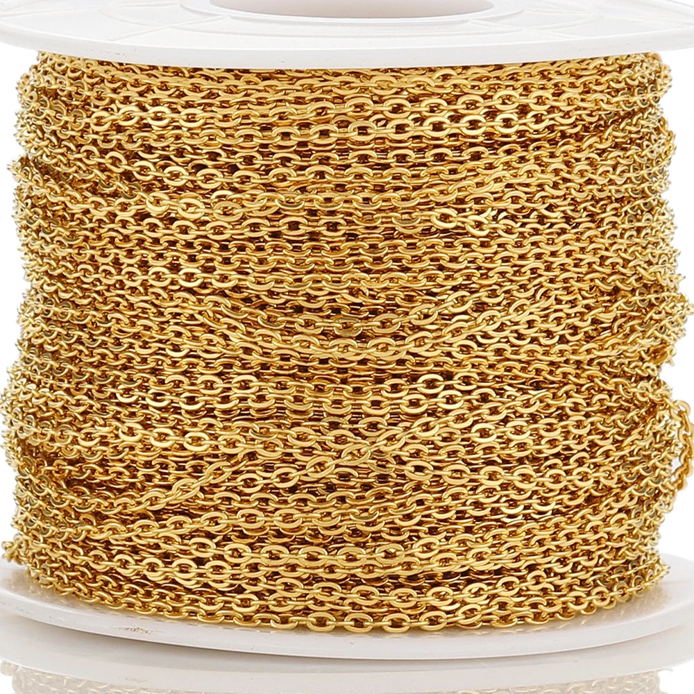 10Meters/Roll Stainless Steel Gold Chain O Shape Cross Chains for DIY Jewelry Making