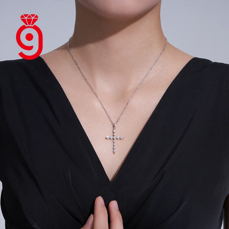 Hot Selling  Pave Set Cross Pendant 925 Sterling Silver Moissanite Necklace D Color VVS1 Sparkling Moissanite Necklace