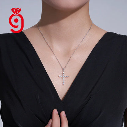 Hot Selling  Pave Set Cross Pendant 925 Sterling Silver Moissanite Necklace D Color VVS1 Sparkling Moissanite Necklace