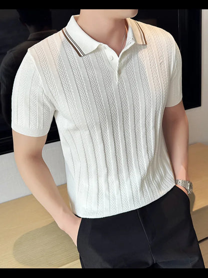 Support Customization of One Item Summer Fashion Solid Color Button Collar Men's Polo Cool Trendy Men's Short Sleeved Polo Shirt