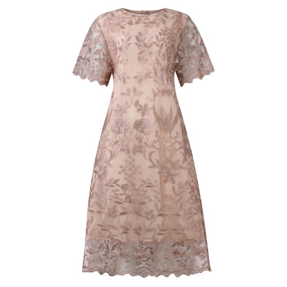 New Plus Size Women's Splicing Embroidery Lace Slim Dresses
