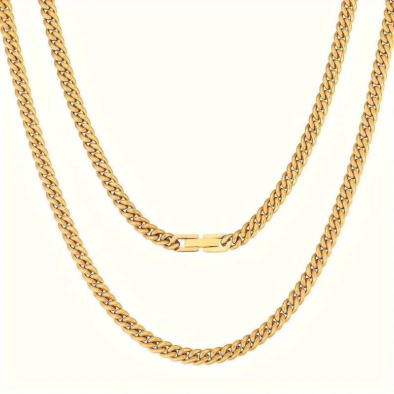 USA Real 18K Gold Filled Chain Jewelry Gifts Stainless Steel 5mm Solid Diamond-Cut Miami Cuban Link Curb Necklace for Men Women