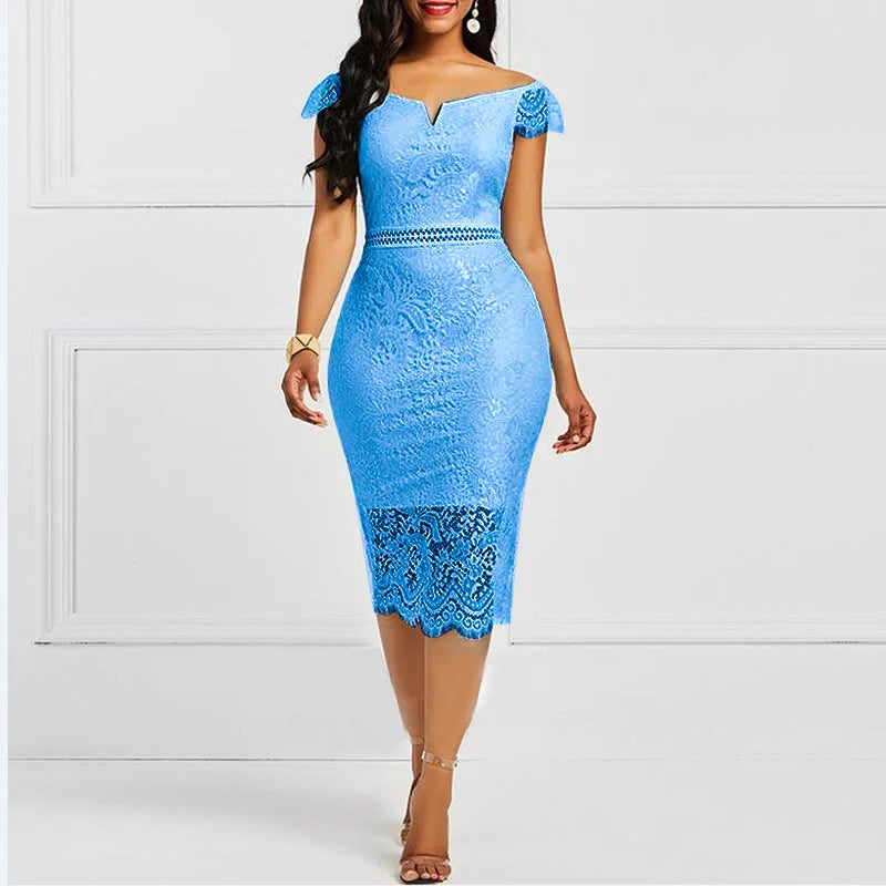 New Fashion Women Sleeveless V-neck Natural Anti-static Breathable Back Zipper Lace Solid Slim Pencil Casual Party Summer
