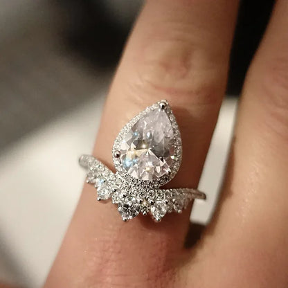 H075 Wings Cocktail Ring Women's Natural Diamond Pear Shape Pave Setting Engagement Fashion Rings