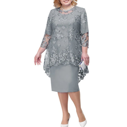 New Women's Lace Embroidery Coverall Inner Dresses Plus Size 2 Piece Set Sehe Fashion
