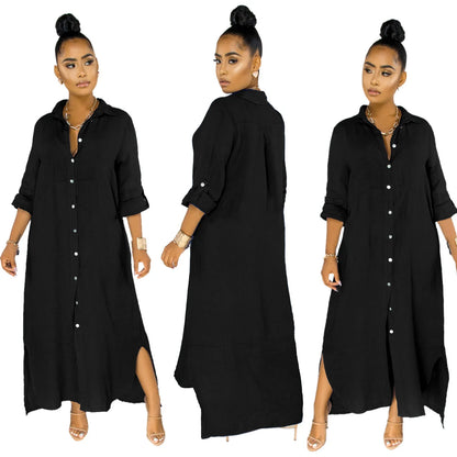 YP Hot Selling Casual Woman Long Dress Fall Fashion Printed Shirt Dress for Women Woven Eco-Friendly Button Decorated Washable