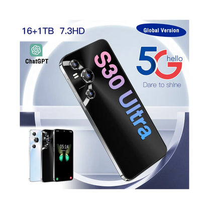 Celular NETWORK Full Display S30 Ultra 16GB+1TB 7.3 Inch Android 13 Cheap Phones for Mobile Smart Phone