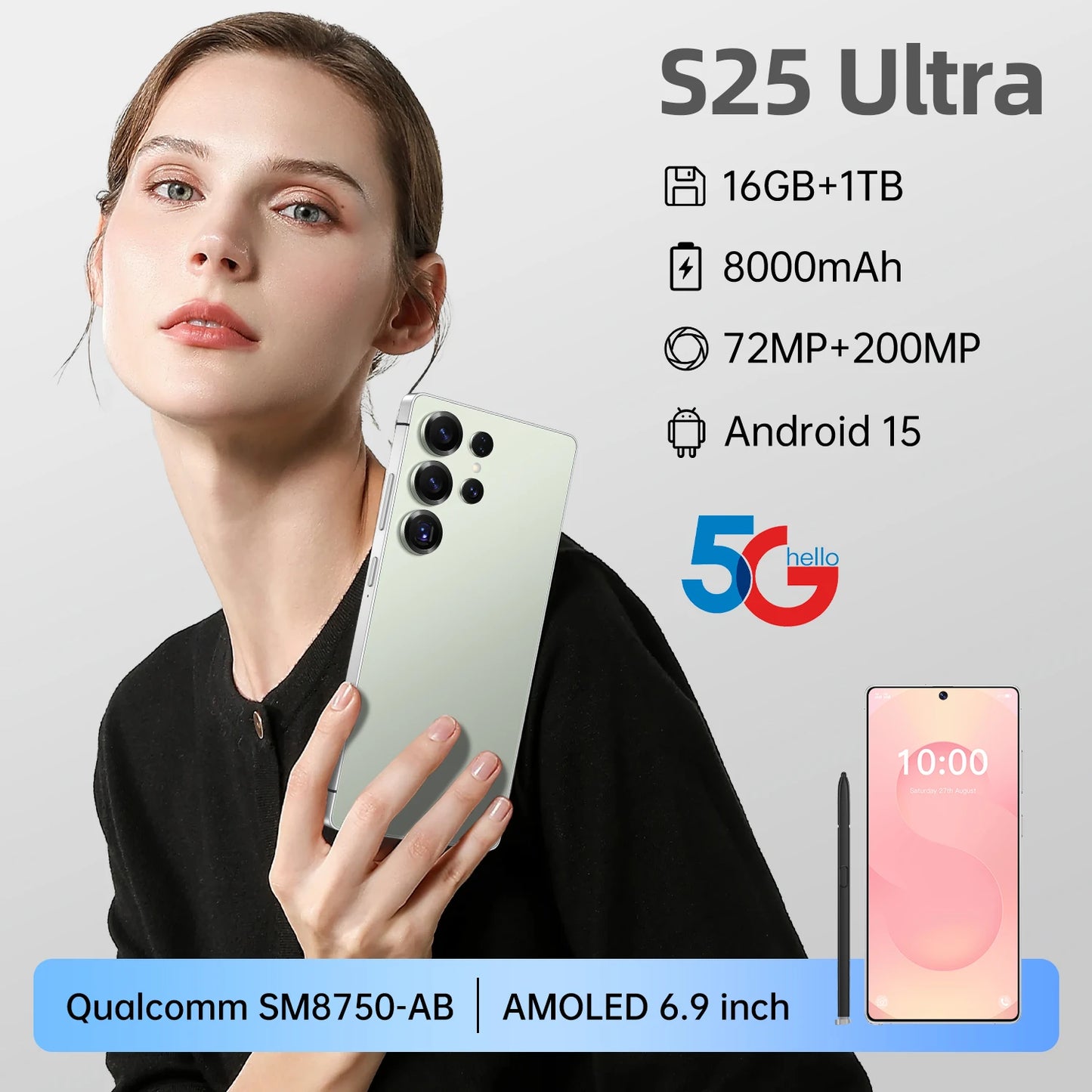 S25 Ultra Smartphone7.3inch Unlocked Dual Card 5G Smartphone Android Mobile Phones Telephone Wholesale Original S25 16G+1TB
