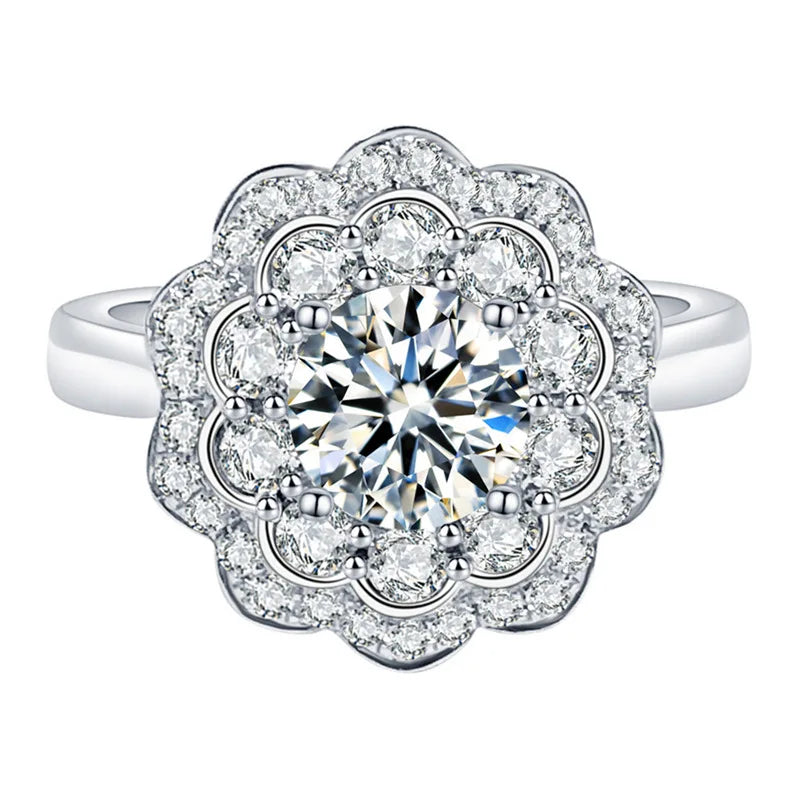 F1220 Diamond Ring Round Brilliant Cut Natural D Color Women's Romantic Engagement Style
