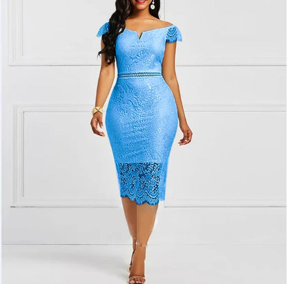 Liu Ming Hot Selling Wholesale Sexy Women V Neck Lace Party Club Wear Evening Short Midi Dress