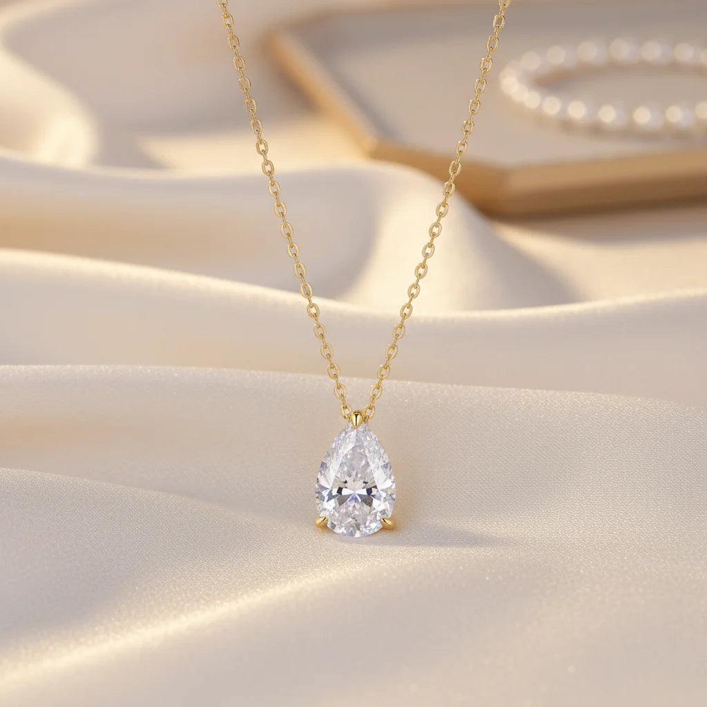 New Women's Trendy 925 Silver Overlapping Necklace Winter Water Drop Pear Moissanite Pendant Gold Plating Jewelry Necklace