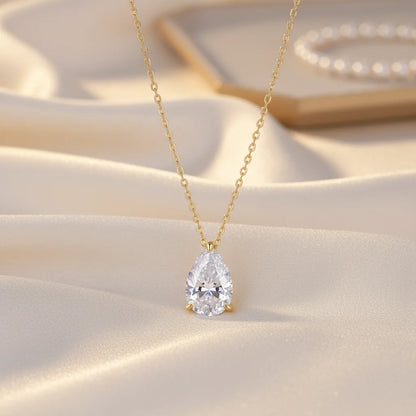 New Women's Trendy 925 Silver Overlapping Necklace Winter Water Drop Pear Moissanite Pendant Gold Plating Jewelry Necklace