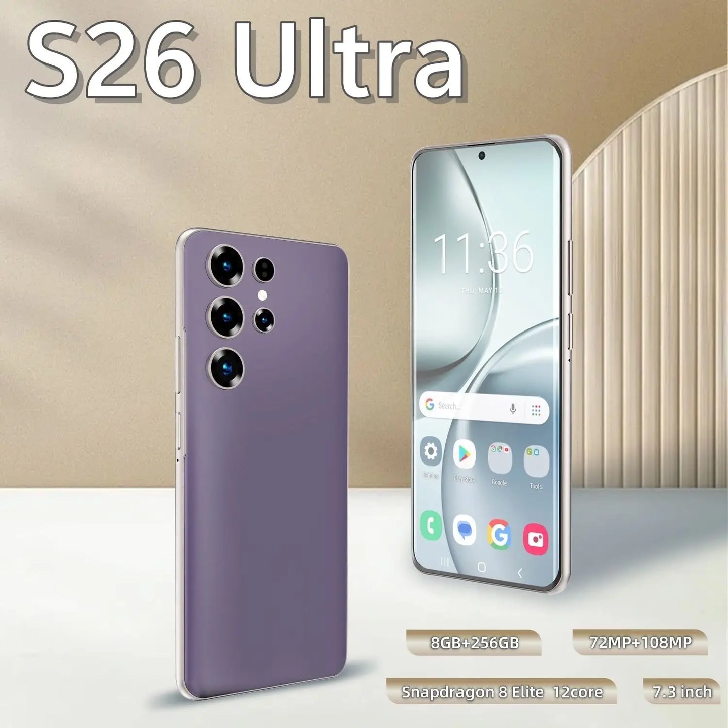 Sell Well Very Friendly Factory Price S26 Ultra Smartphone 8GB+256GB Unlocked Dual Card 7.3 Inches Screen Mobile Phones