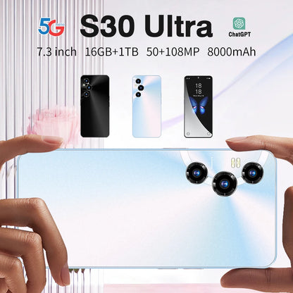 Celular NETWORK Full Display S30 Ultra 16GB+1TB 7.3 Inch Android 13 Cheap Phones for Mobile Smart Phone