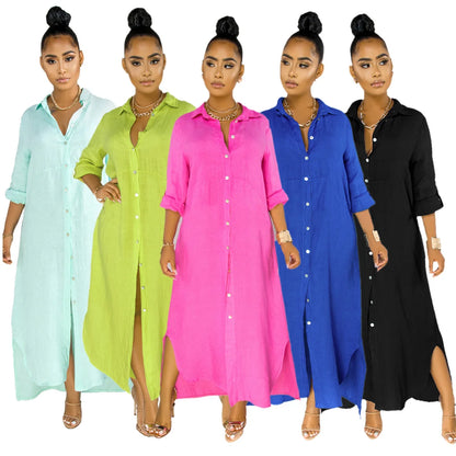 Women Summer Long Maxi Shirt Dress Sexy Long Sleeve Loose Casual Street Dresses Loose Dress