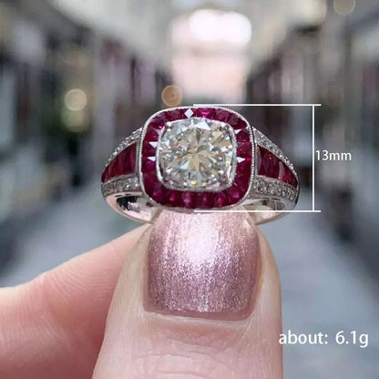 Q011 White Gold Cushion Cut Diamond Ring Pave Setting Engagement Band Women's Fine Jewelry