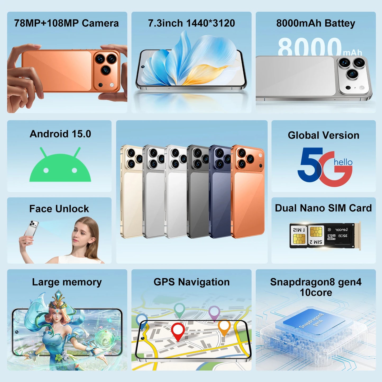 New I17 ProMax Wholesale Cheap Brand Mobile Original Phone Version Unlocked 16GB+512GB1 TB Original Low Price Dual Sim Card