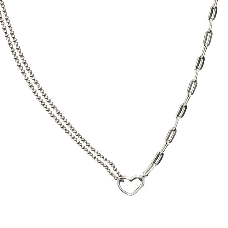 Silver Color Love Asymmetric Chain Necklace for Women Sweet Temperament Party Jewelry 925 Stamp Gifts Dropship