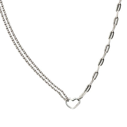 Silver Color Love Asymmetric Chain Necklace for Women Sweet Temperament Party Jewelry 925 Stamp Gifts Dropship