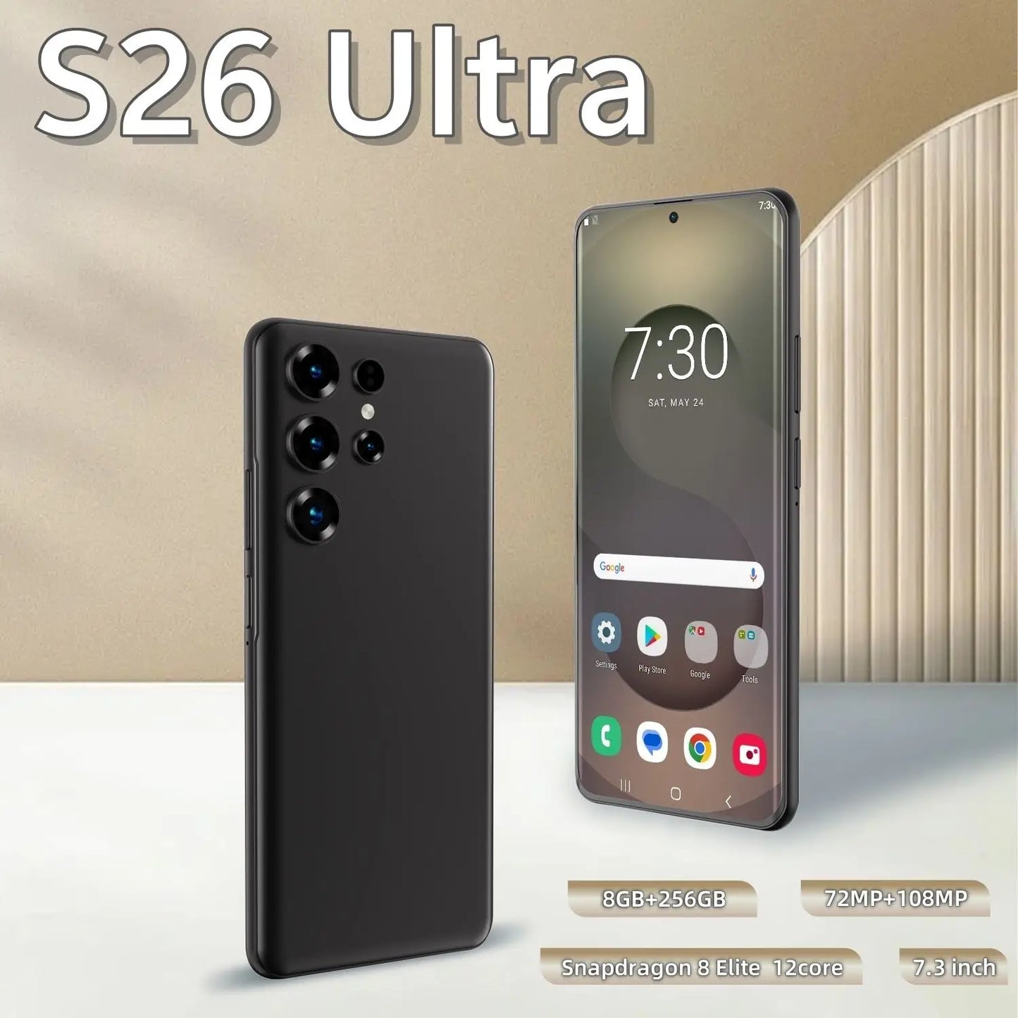 Sell at the Lowest Price Factory Price S26 Ultra Smartphone 8GB+256GB Unlocked Dual Card 7.3 Inches Screen Mobile Phones