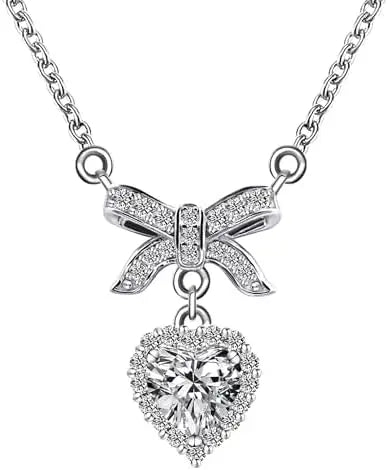 Tianyu Gems 18K Thick Gold Plated Necklace Mossanite 1 Carat 6.5mm DF VVS Round White Moissanite Silver Heart Pendant Necklace
