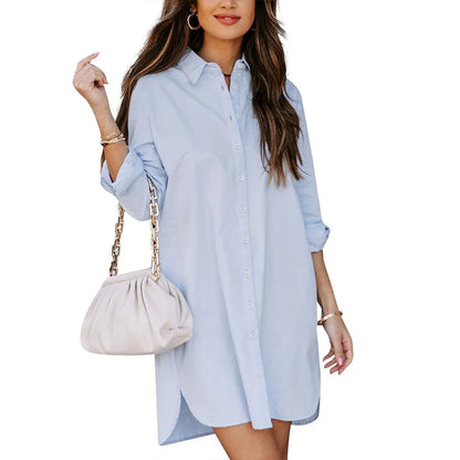 Dropshipping Women's Clothing Ladies Shirts New Long Solid Color Casual Women Temperament Long Sleeved Casual Loose Shirt Dress