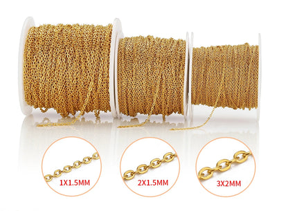 10Meters/Roll Stainless Steel Gold Chain O Shape Cross Chains for DIY Jewelry Making