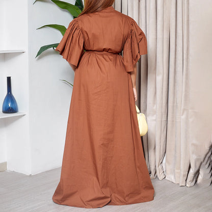Trendy Elegant Loose Summer Dress for Women Flare Sleeves Single Breasted Long Dresses Women Casual Ladies Maxi Dress