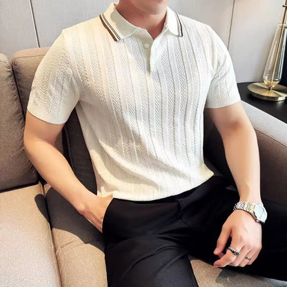 Support Customization of One Item Summer Fashion Solid Color Button Collar Men's Polo Cool Trendy Men's Short Sleeved Polo Shirt