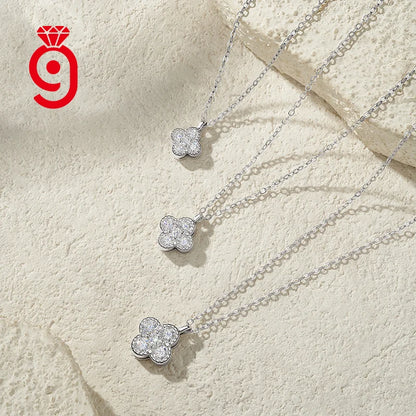 Four Leaf Clover Cluster Setting 925 Sterling Silver Moissanite Pendant Necklace D Color VVS1 Lucky Charm Necklace