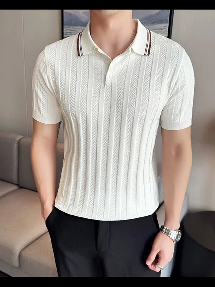 Support Customization of One Item Summer Fashion Solid Color Button Collar Men's Polo Cool Trendy Men's Short Sleeved Polo Shirt