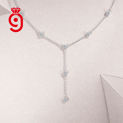 Y-Shaped Lariat 925 Sterling Silver Moissanite Station Necklace 3.0Mm Round Cut D Color VVS1 Pendant Necklace