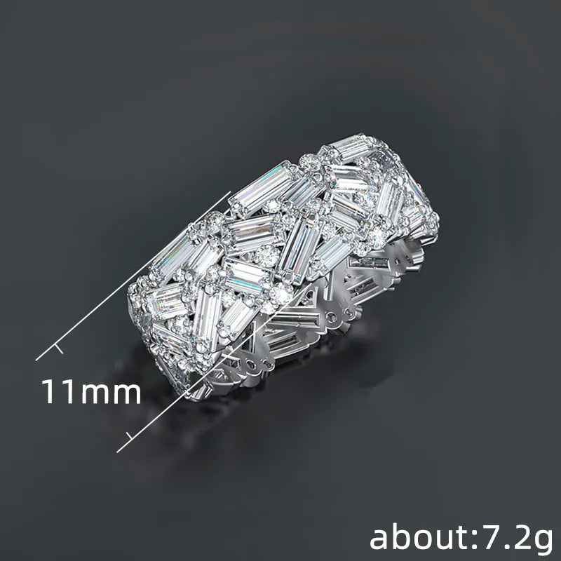 F618 Geometric Eternity Band Ring Women's Lab Created Cubic Zirconia Emerald Cut Channel Setting Wedding Fashion Ring