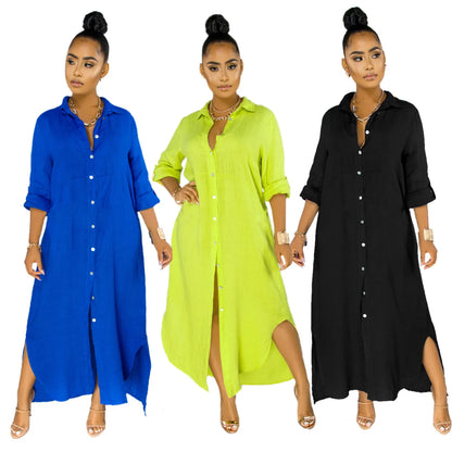YP Hot Selling Casual Woman Long Dress Fall Fashion Printed Shirt Dress for Women Woven Eco-Friendly Button Decorated Washable