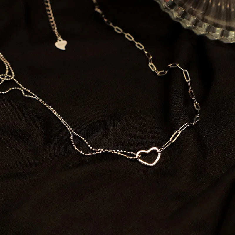 Silver Color Love Asymmetric Chain Necklace for Women Sweet Temperament Party Jewelry 925 Stamp Gifts Dropship