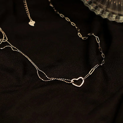 Silver Color Love Asymmetric Chain Necklace for Women Sweet Temperament Party Jewelry 925 Stamp Gifts Dropship