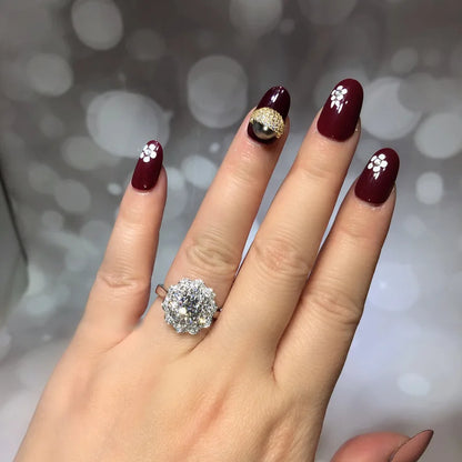 F1220 Diamond Ring Round Brilliant Cut Natural D Color Women's Romantic Engagement Style