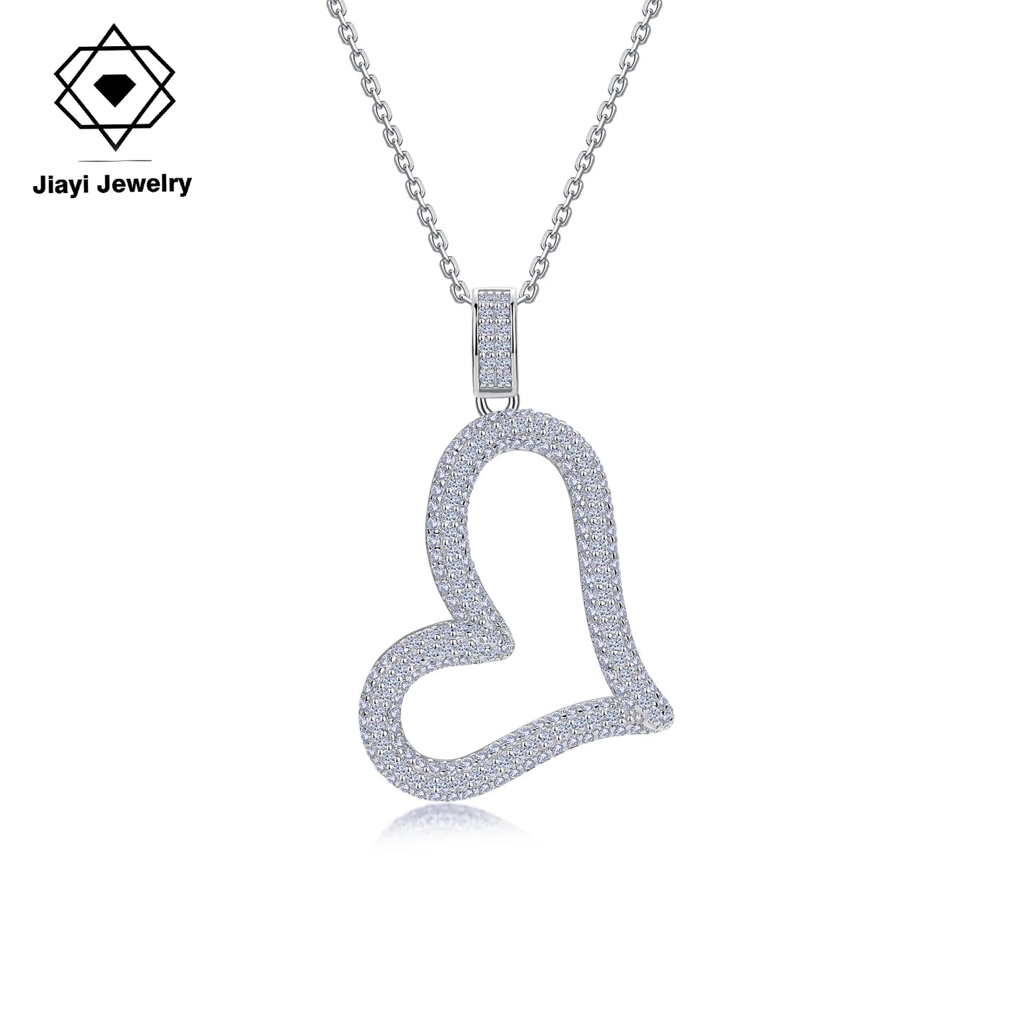 S925 Silver Iced Out Hollow Heart Necklace Hypoallergenic CZ Zirconia Heart Pendant Women's Fine Jewelry