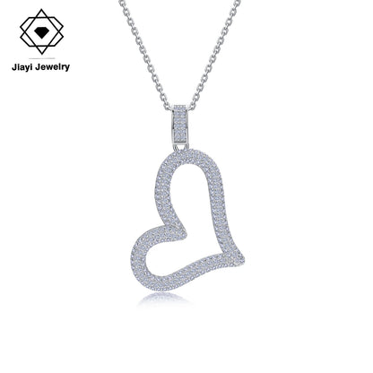 S925 Silver Iced Out Hollow Heart Necklace Hypoallergenic CZ Zirconia Heart Pendant Women's Fine Jewelry