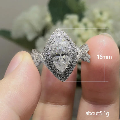 F970 Women's White Gold Diamond Ring Pear Cut Natural Diamond Engagement Ring D Color Halo Setting