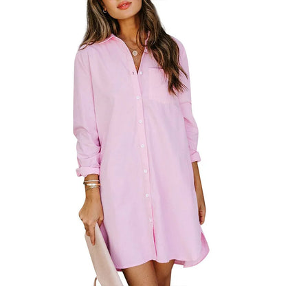 Dropshipping Women's Clothing Ladies Shirts New Long Solid Color Casual Women Temperament Long Sleeved Casual Loose Shirt Dress