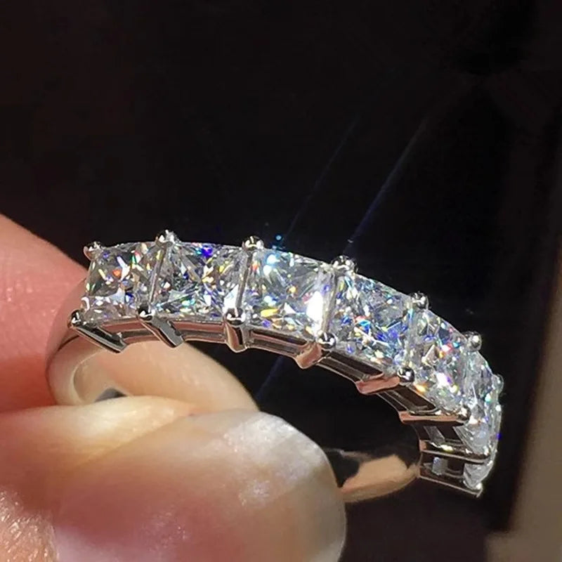 T0081 Princess Cut Natural D Color White Gold Women's Classic Engagement Ring