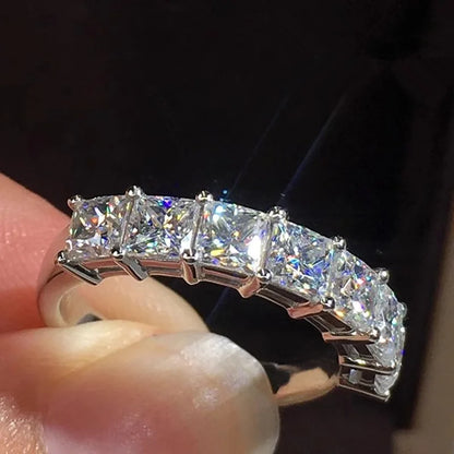 T0081 Princess Cut Natural D Color White Gold Women's Classic Engagement Ring