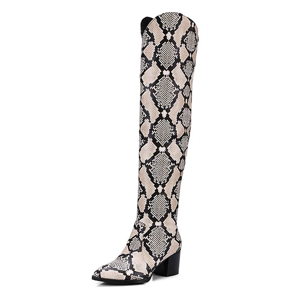 2025 New High Quality Over The Knee Boots Woman Long Boot Snake Print Women winter footwear sexy Winter Patent Leather botas 39