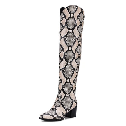 2025 New High Quality Over The Knee Boots Woman Long Boot Snake Print Women winter footwear sexy Winter Patent Leather botas 39