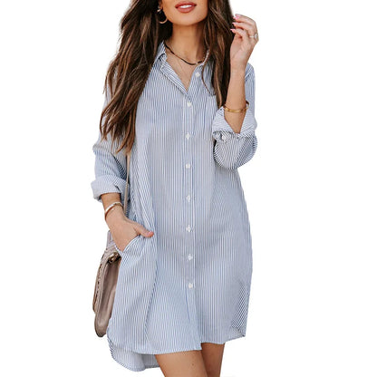 Dropshipping Women's Clothing Ladies Shirts New Long Solid Color Casual Women Temperament Long Sleeved Casual Loose Shirt Dress