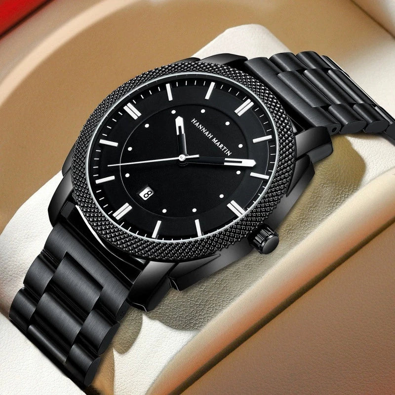 Hannah Martin 1451 Stainless Steel Strap Quartz Original Chronograph Men Watch Waterproof Luminous Date Fashion Watches for Men